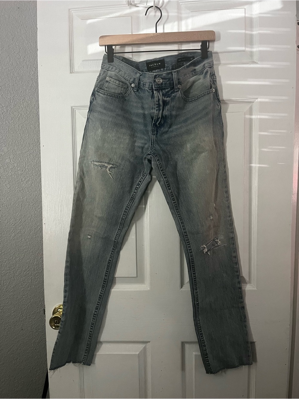 Pacsun Men's Faded Blue Skinny Distressed Jeans